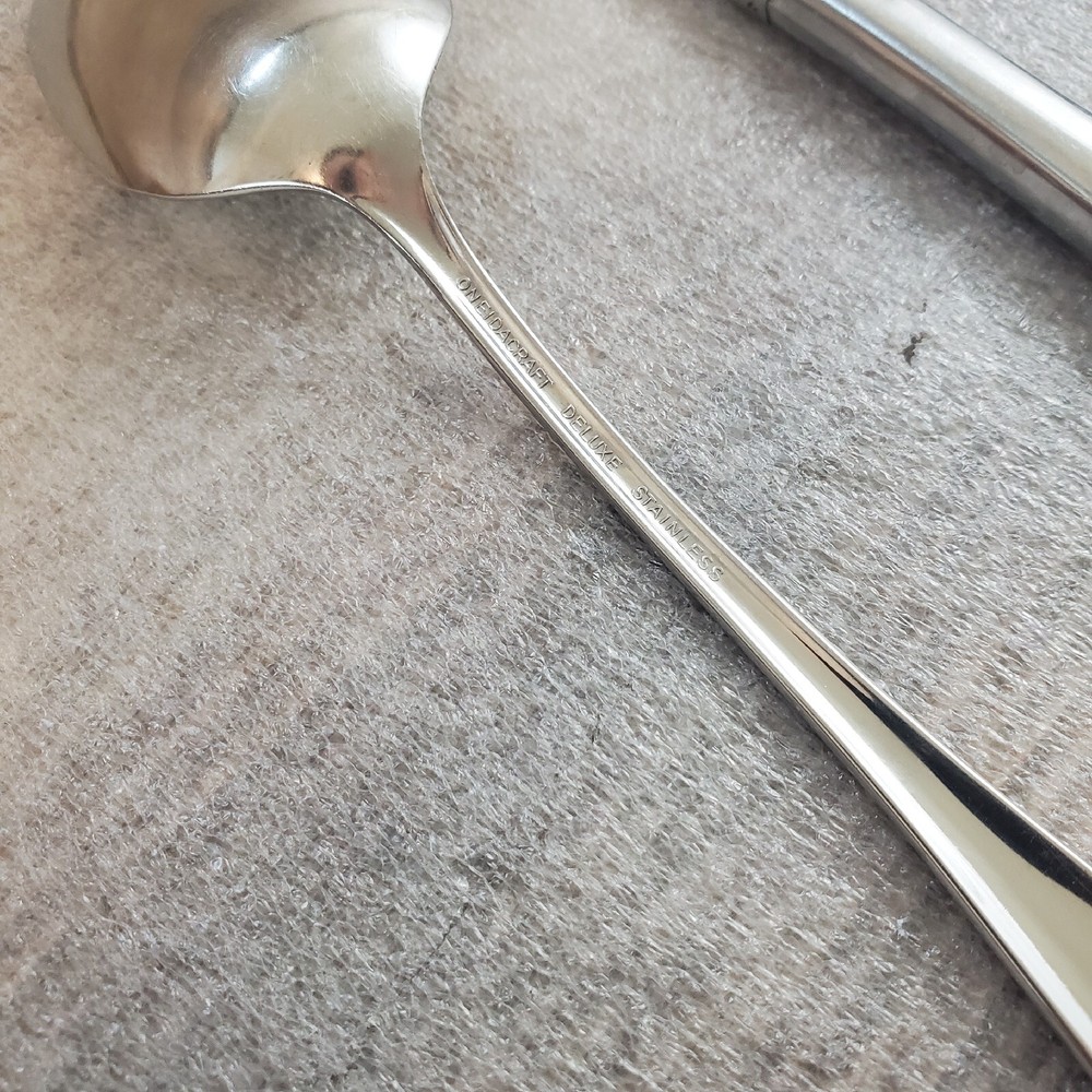 Oneida Stainless DEBONAIR Solid Serving Spoon and 2 Dinner Knife Knives