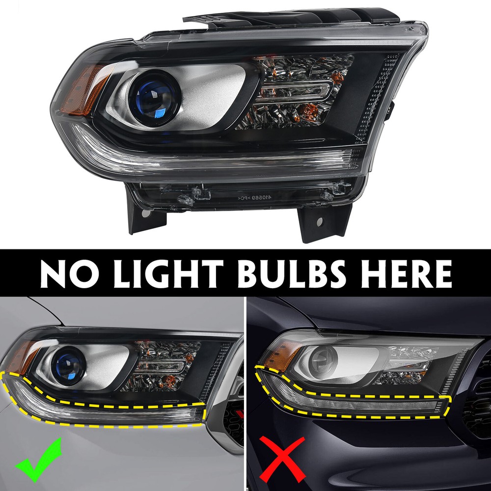 For Dodge Durango 2014-2020 Black Halogen Headlight w/o DRL Projector Passenger