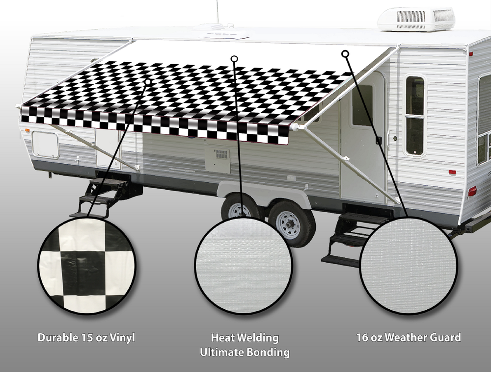 62720 RV Awning Replacement Fabric 20' (Actual Width 19'2") Checkered Flag