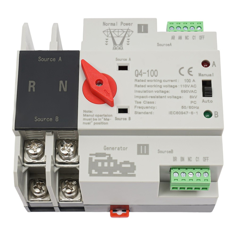 Automatic Transfer Switch 2P 100A Generator Changeover Switch Dual-Power NEW!