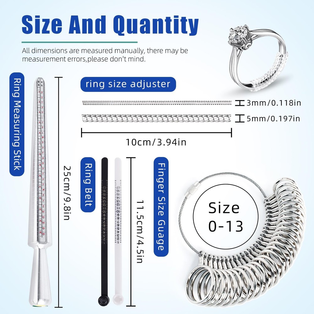 Ring Sizer Measuring Tool Kit Sizing with US Size 0-13 SILVER