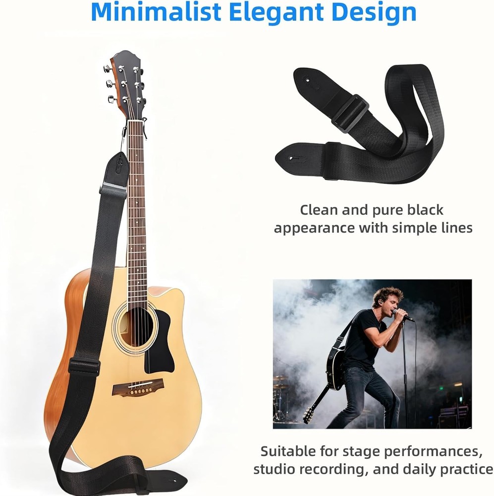 Durable Universal Black Guitar Strap: Lightweight, Adjustable & Comfortable Fit