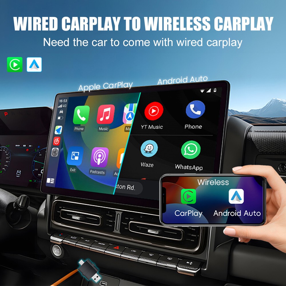 2in1 Mini Carplay Wireless Adapter USB Bluetooth Dongle for iPhone Android Auto