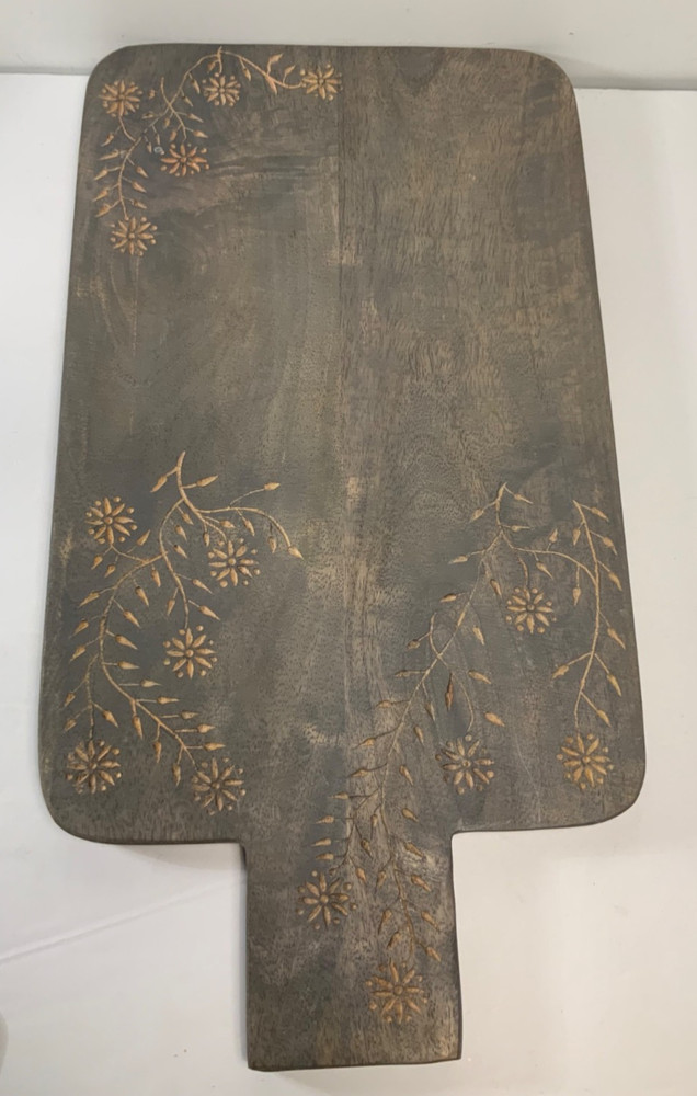 Hand Caved Botanical Wood Charcuterie Board 17 in.
