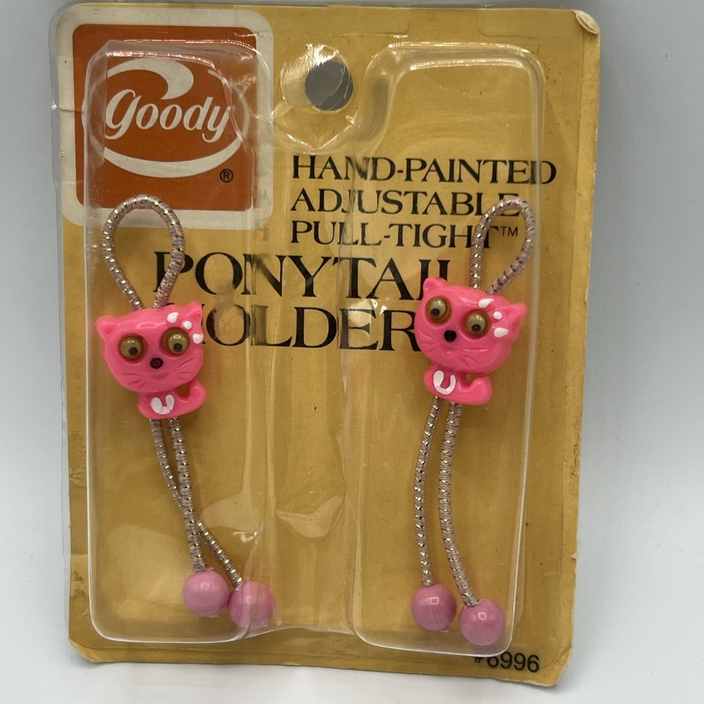 Goody Ponytail Holders Pink Cat Adjustable Pull Tight Vintage 1982