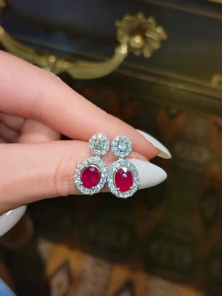5.00 Ct Oval Cut Natural Ruby Earring 14k Solid White Gold Stud Earrings