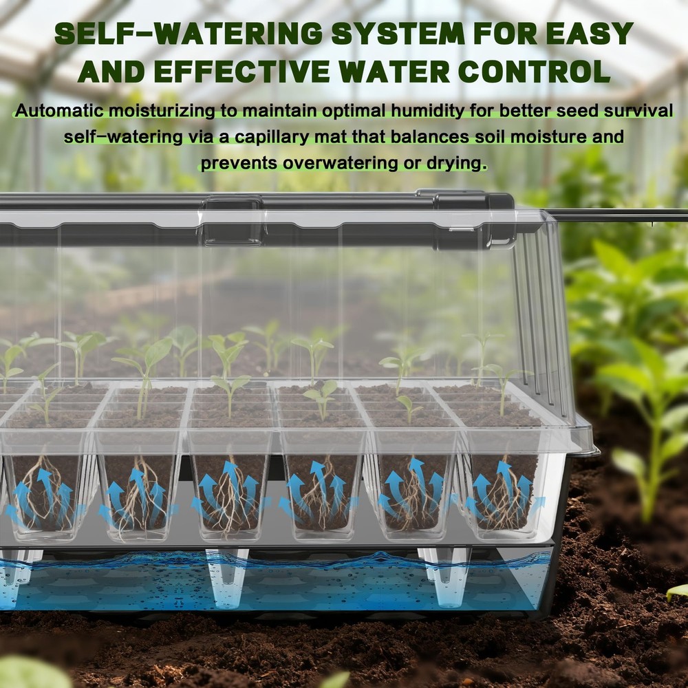 60-Cell Self-Watering Seed Starter Tray with Grow Light, Upgraded 1–24H Timer...