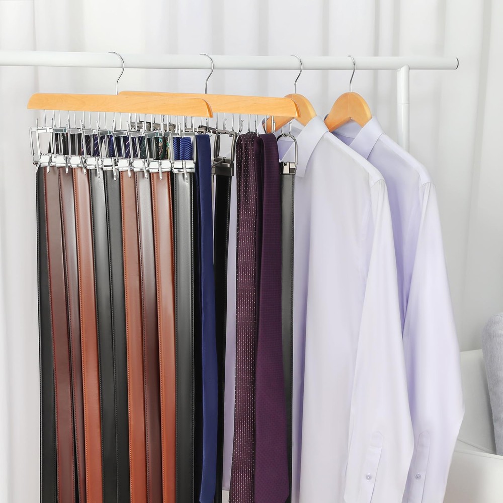 TOPIA HANGER 20 Hooks Belt Tie Hanger Space Saving for 1 Pack, Natural