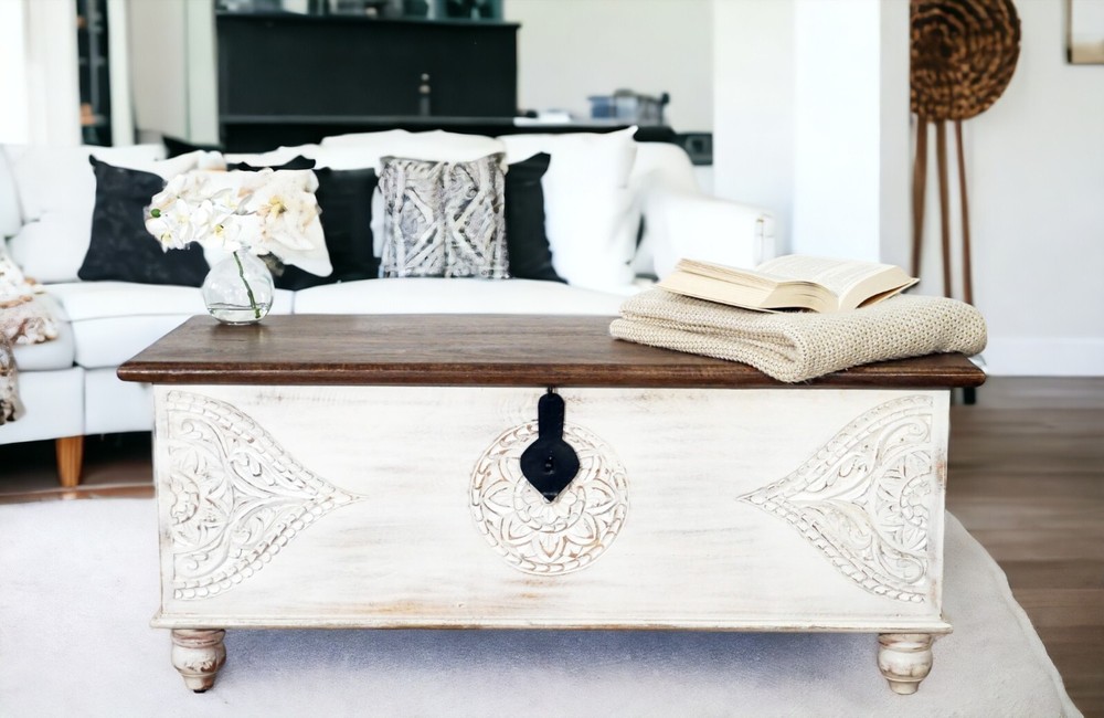 Hand-crafted large solid wood storage chest/ bench trunk/coffee table/ottoman
