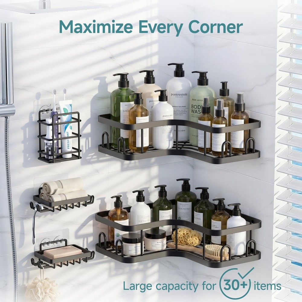 Corner Shower Caddy 5-Pack, Advanced Rustproof Design, No Drilling Adhesive S...