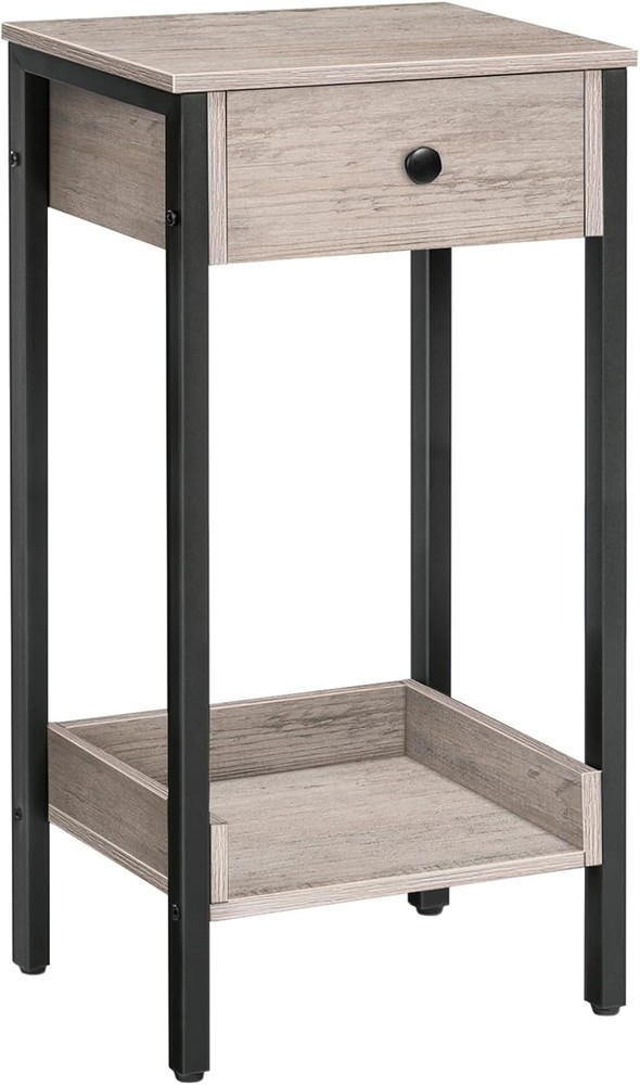 Tall End Table Nightstand Industrial Side Table W/ Drawer & Storage Shelf Study