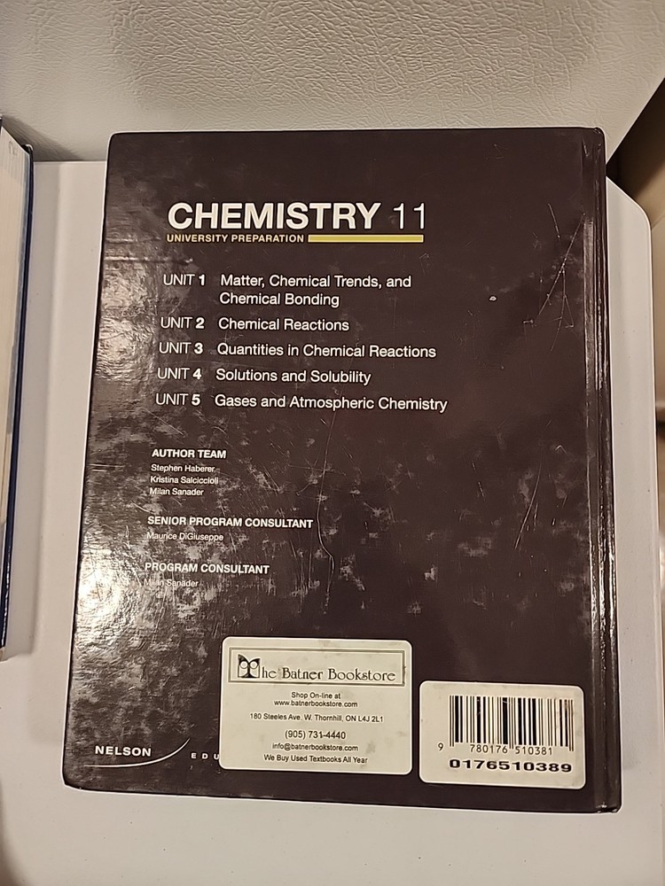 Nelson Chemistry 11: University Preparation Student Textbook + Study Guide Clean