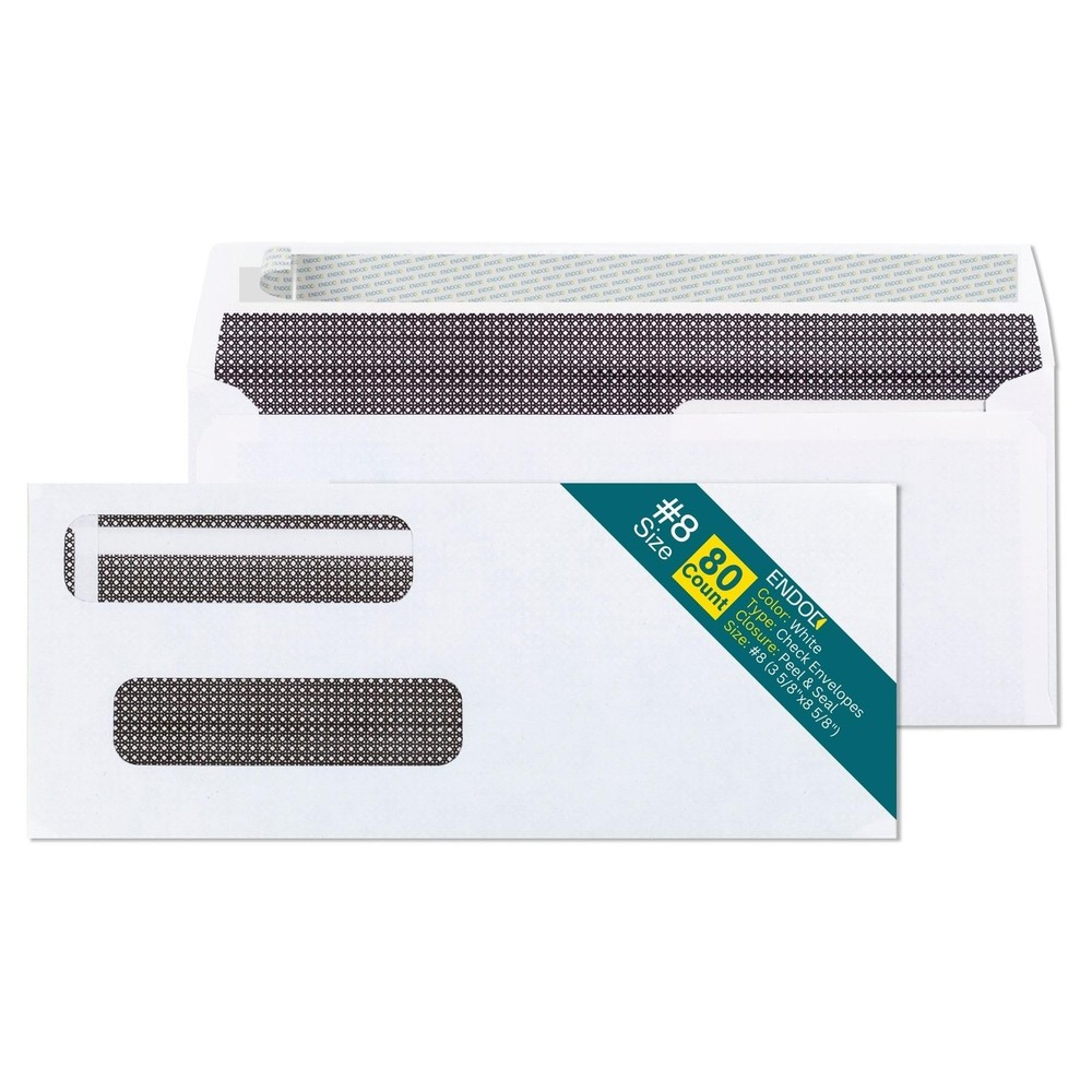 EnDoc #8 Double Window Envelopes Self Seal - Security Check Envelopes - 80 Co...
