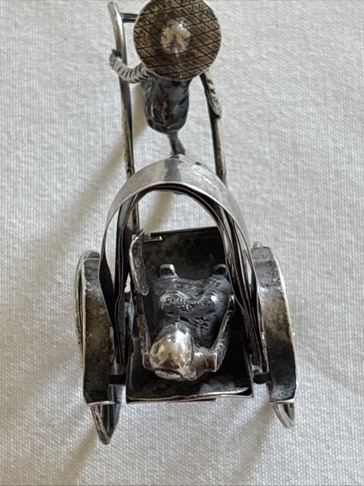 Victorian Chinese Export Solid Silver Figural Rickshaw Miniature 39.89g Marked