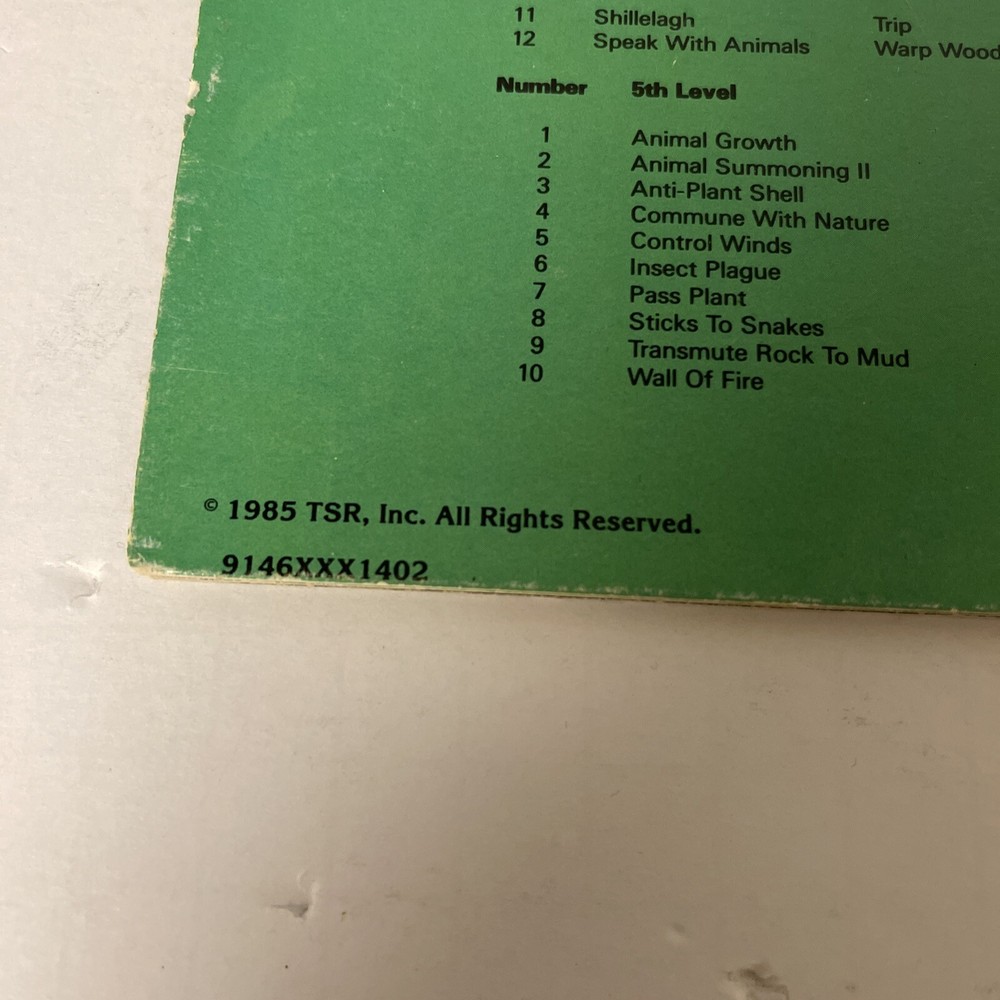 Advanced Dungeons & Dragons 9146 Players Reference Screen Tri Fold TSR 1985 D&D