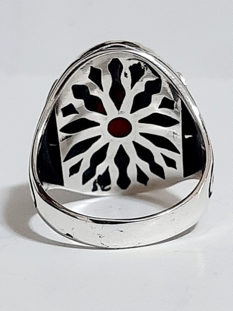 Mens 925 Ruby Turquoise Solitaire Silver Ring Man Sterling $