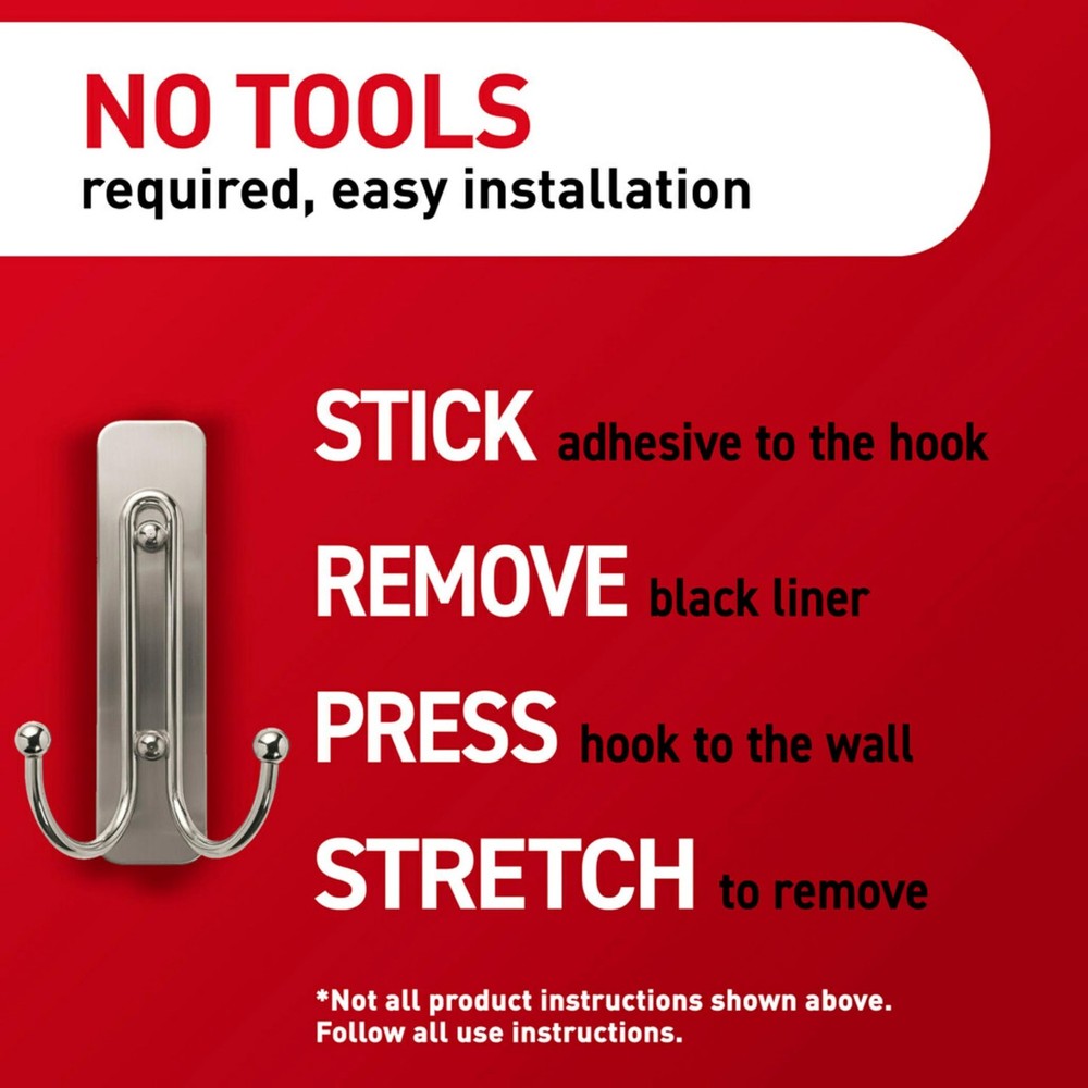 Command Large Brushed Nickel Double Hooks, 2 Hooks and Large,