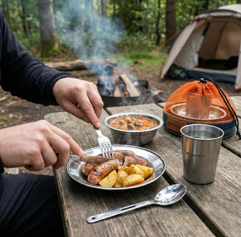 Multi-Purpose Eco-Friendly Stainless Steel Camping Dinnerware Kit - 5 Pieces