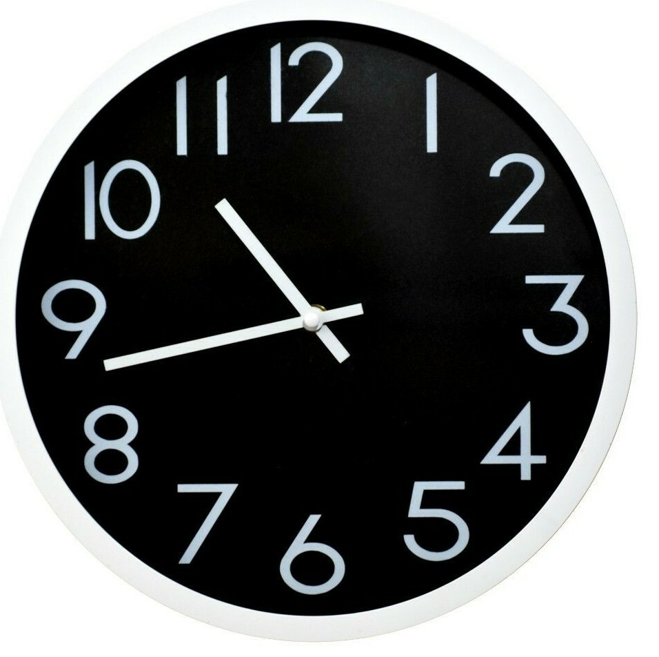 12 Inches Round Shape Wall Clock Black And White