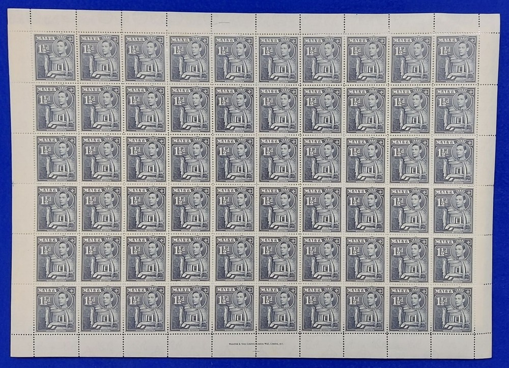 1938-43 Malta, 1½d Slate-black Full Sheet with Error/Flaws, SG 220b