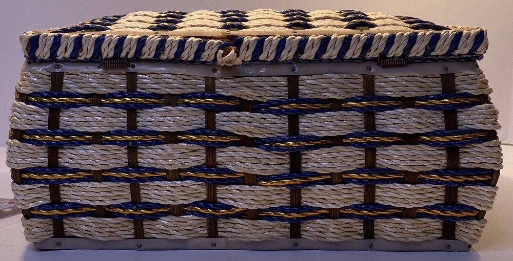 Musical Wicker Sewing Basket Notions Keepsake Kit Blue