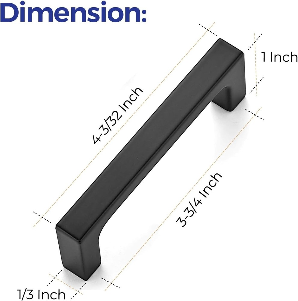 30 Pack Solid 3-3/4 Inch Kitchen Square Cabinet Handles Matte Black Pulls