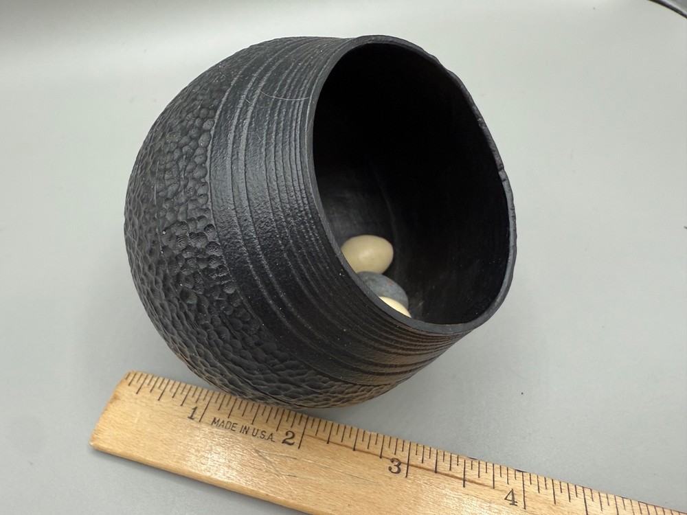 ESTATE ABSTRACT ART POT PLASTIC OR NUT SHELL EGGS SIGNED STUDIO 2001 UNIQUE