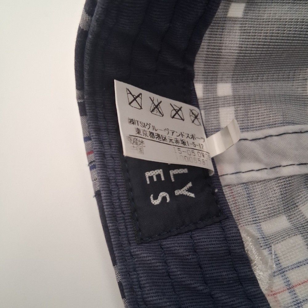 Pearly Gates Golf Hat Cap Strap Back Plaid Gray White Blue Red Script Shield 89