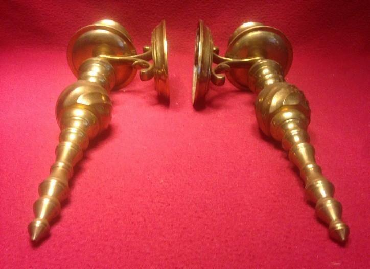 Vintage Pair Solid Brass Wall Candlestick Holders