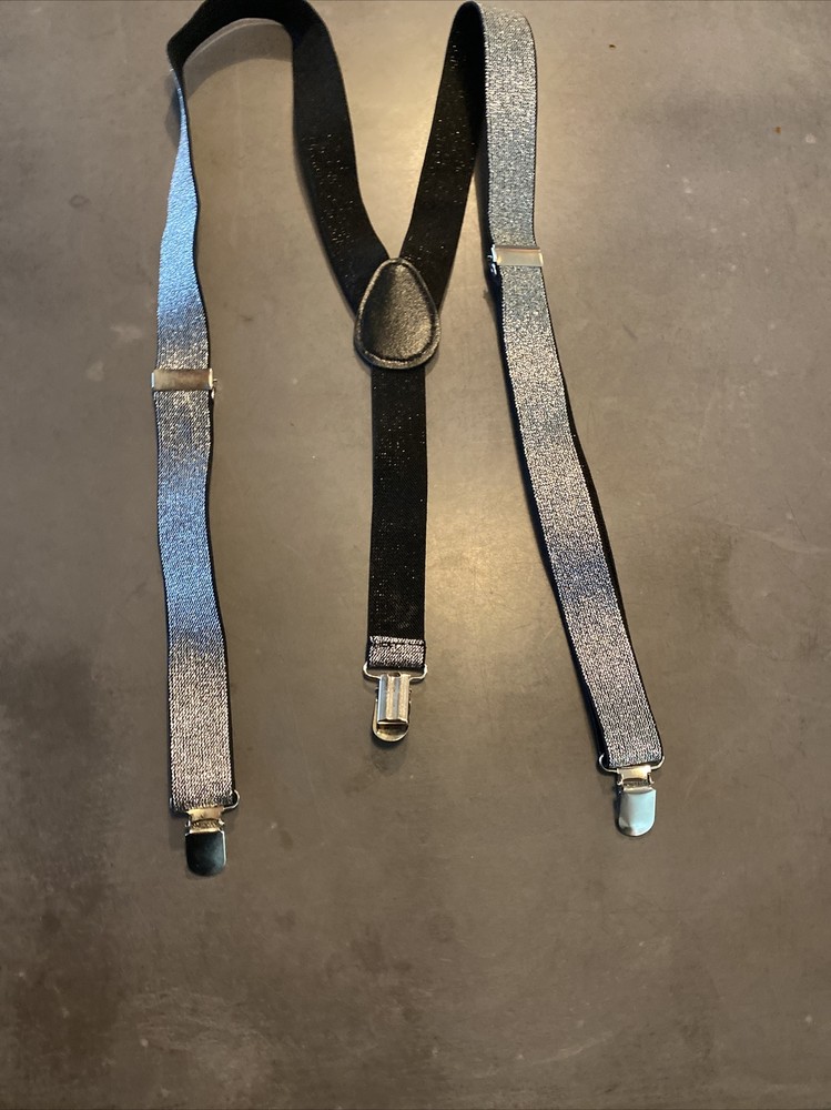 New Silver Glitter Elastic One Size Suspenders Clip Ends