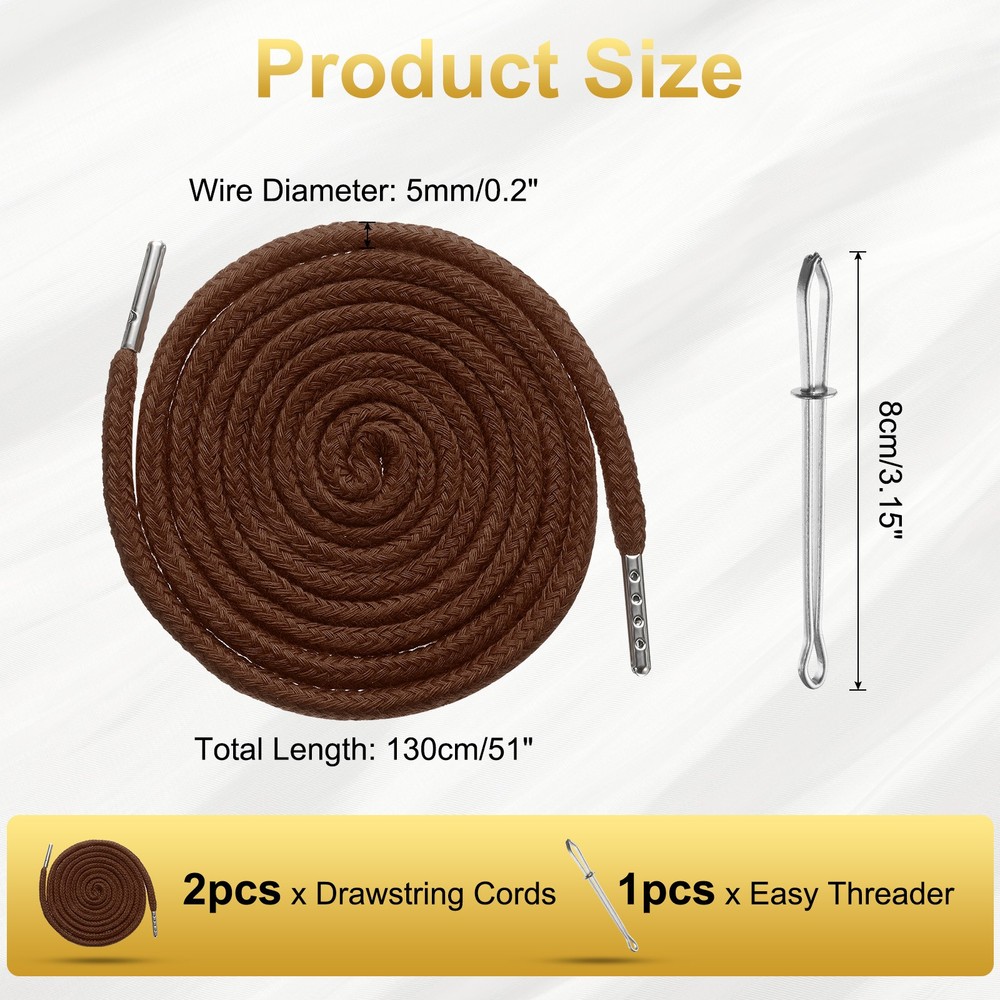 2pcs Drawstring Cords 51" Replacement Drawstring with Threader Brown