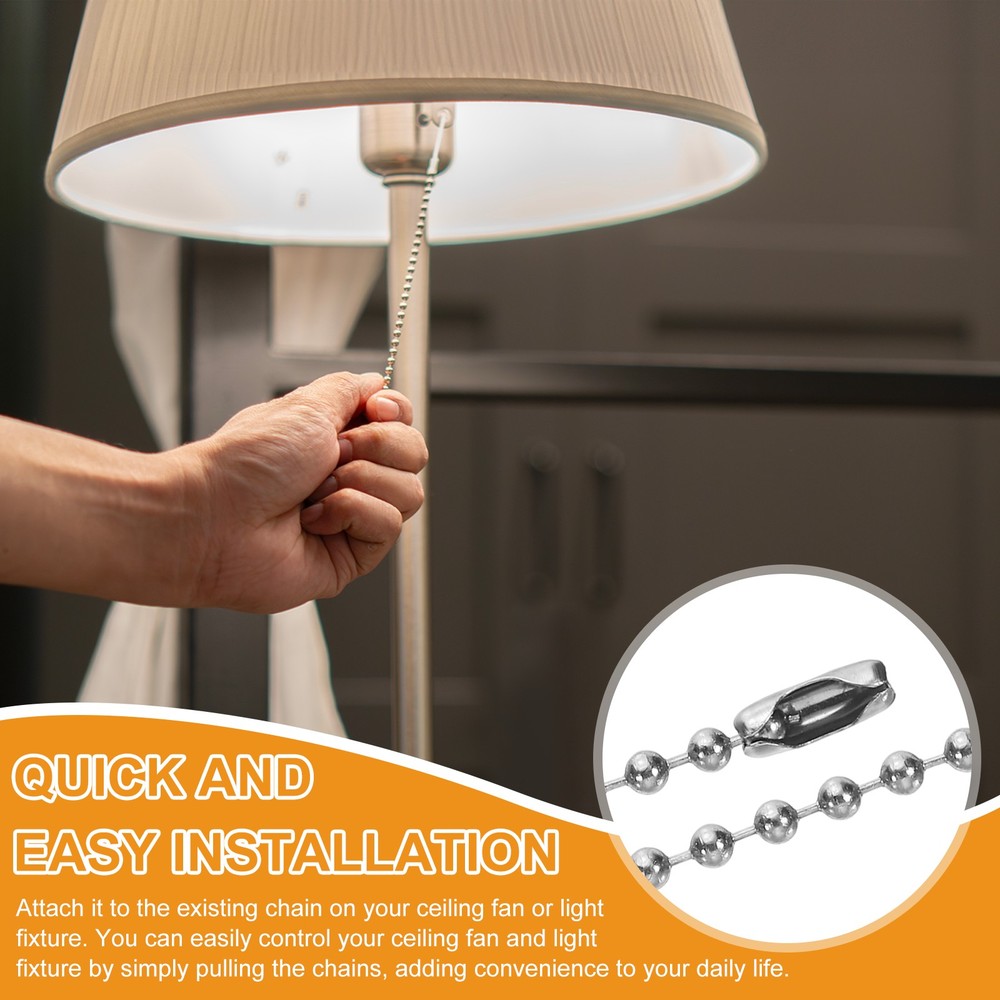 2Pcs 13" Alloy Ceiling Fan Pull Chain Handle Pendant, Silver Tone