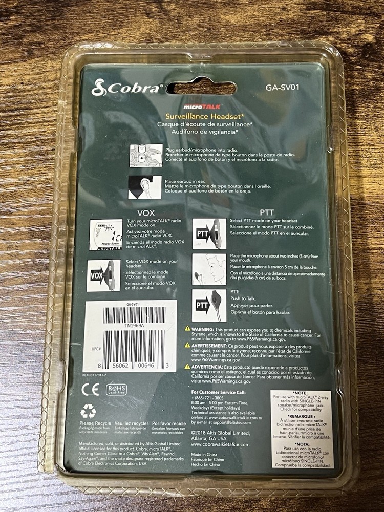 Cobra MicroTalk Surveillance Headset GA-SV01