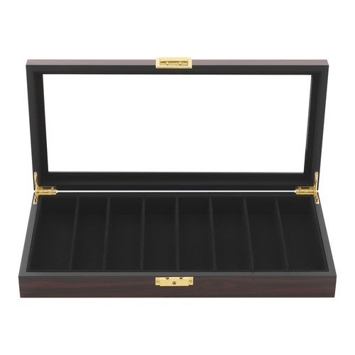 Elegant Ebony Knife Storage Box with Visual Lid & Secure Lock - 8 Compartments