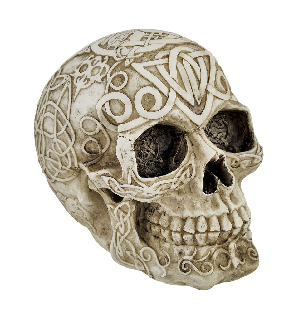 Zeckos Celtic Owl Knotwork Human Skull Statue Pagan
