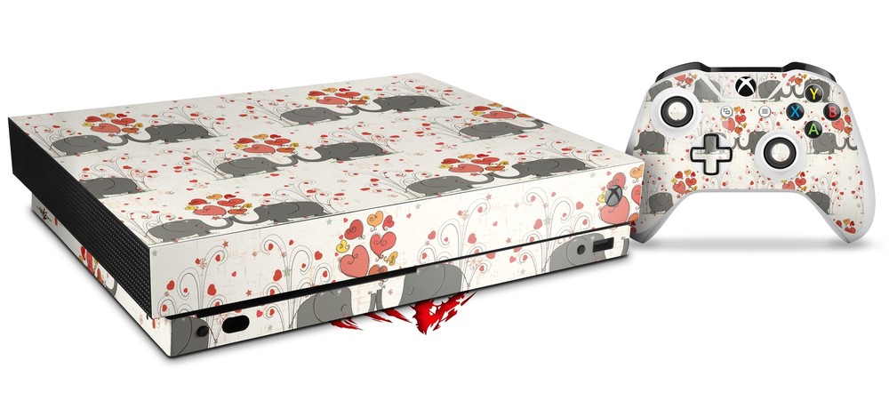 Skin for XBOX One X Console Controller Elephant Love Decal