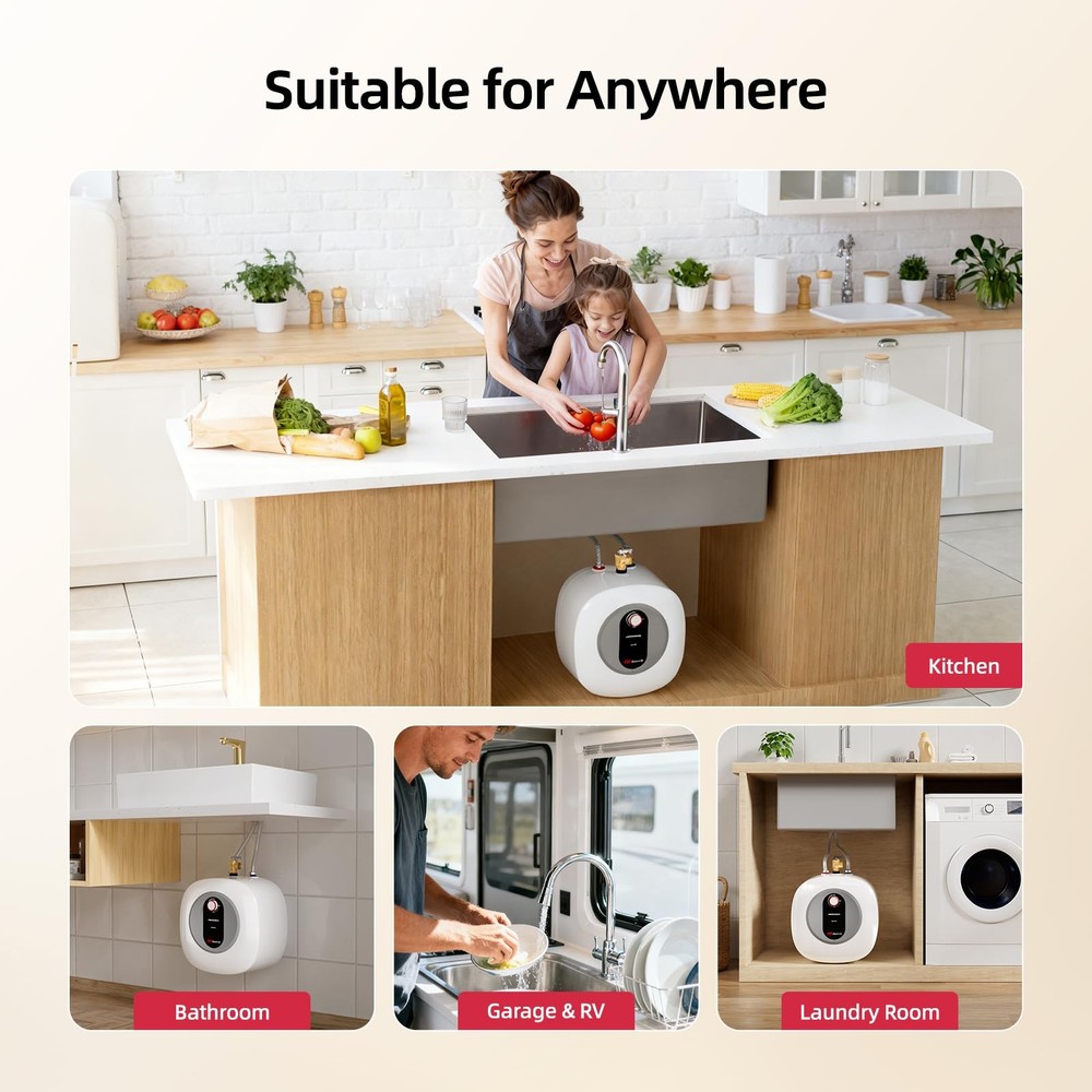 Electric Mini Tank Water Heater - 4.0 Gallon Point of Use Instant Hot Water H...