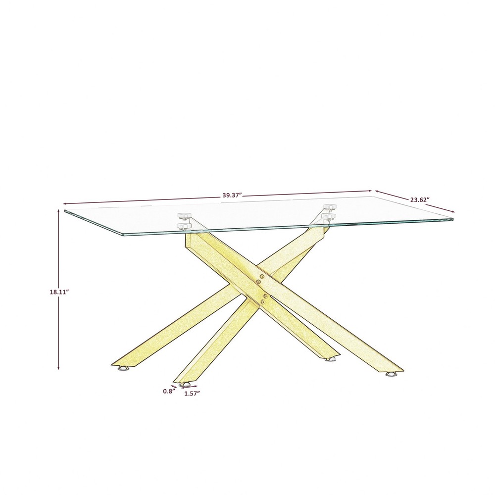 39.4" Rectangular Clear Tempered Glass Coffee Table Living Cocktail Centre Table