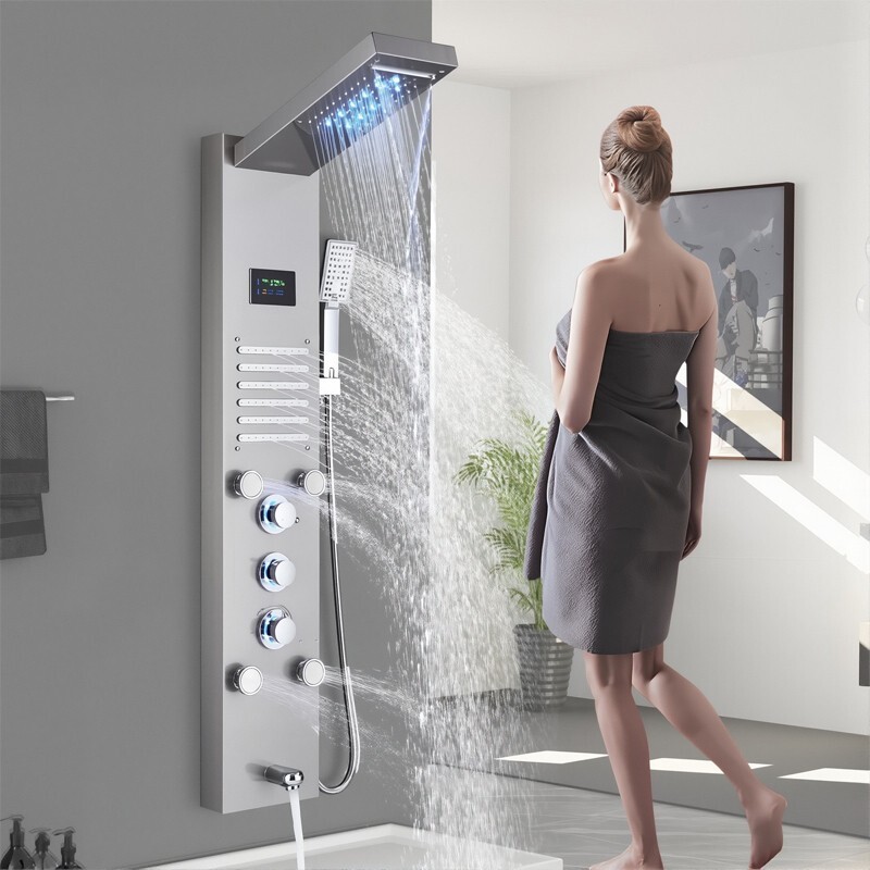 Ello&allo Shower Panel Tower System LED Rain&Waterfall Massage Jet Sprayer Tap