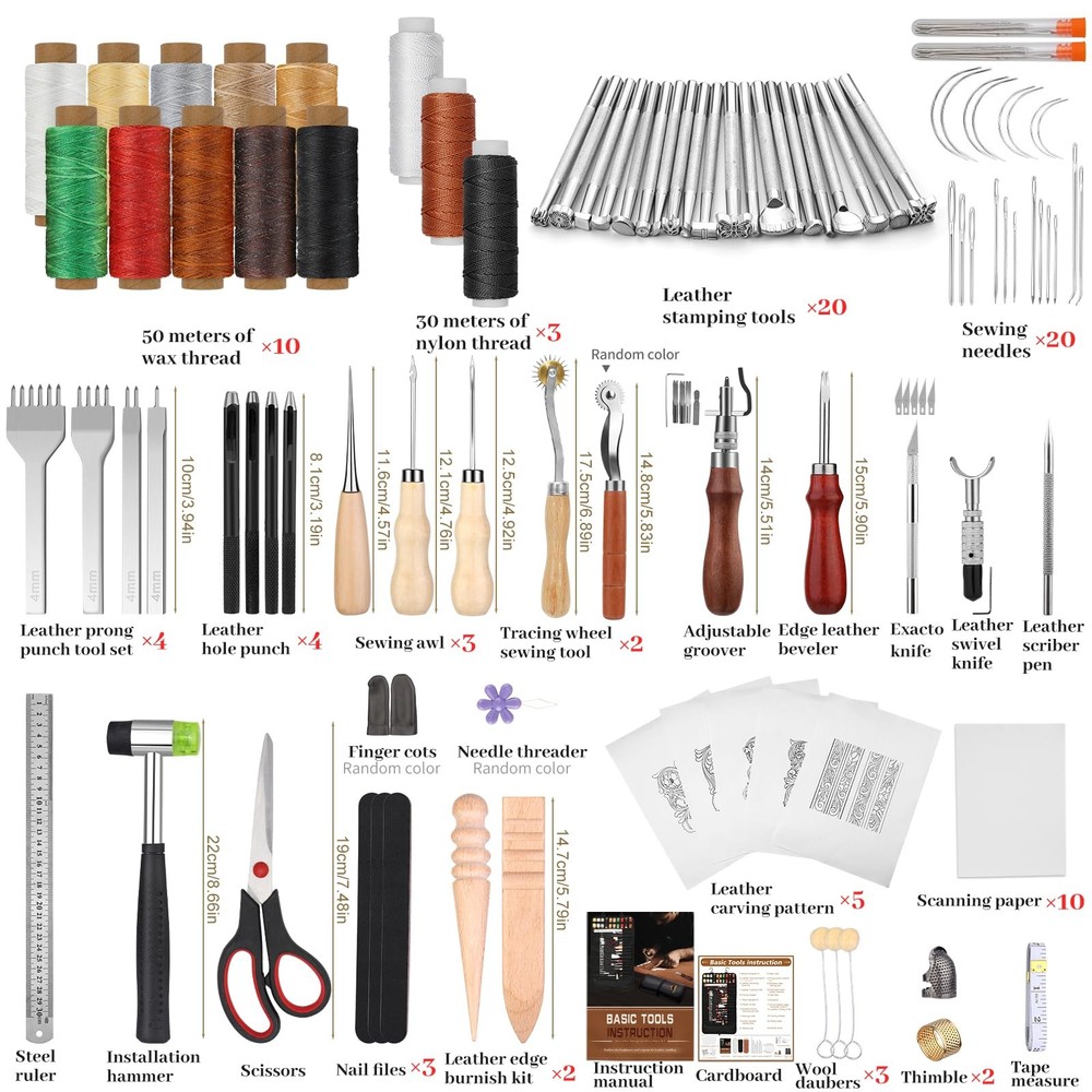 QMNNMA 102PCS Leather Working Tools Crafting Kit w/ Custom Storage Bag