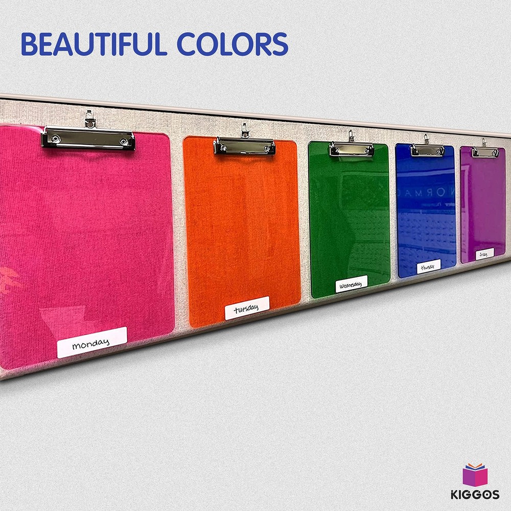 Kiggos 6 Pack Plastic Clipboards Colored Transparent Clear Clip Multicolor