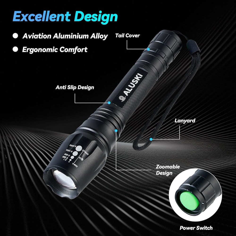 High-Performance 2000 Lumens LED Flashlight with 5 Modes & Waterproof Design