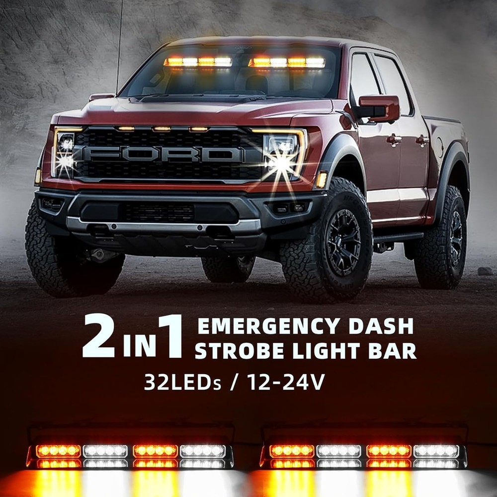 2 in 1 LED Emergency Dash Strobe Light Bar Front/Rear Windshield Safety Flashing