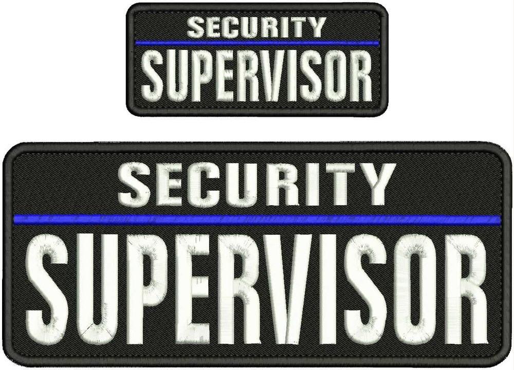 SECURITY SUPERVISOR EMBROIDERY PATCH 4X10 & 2X5 HOOK ON BACK WHITE ON BLACK