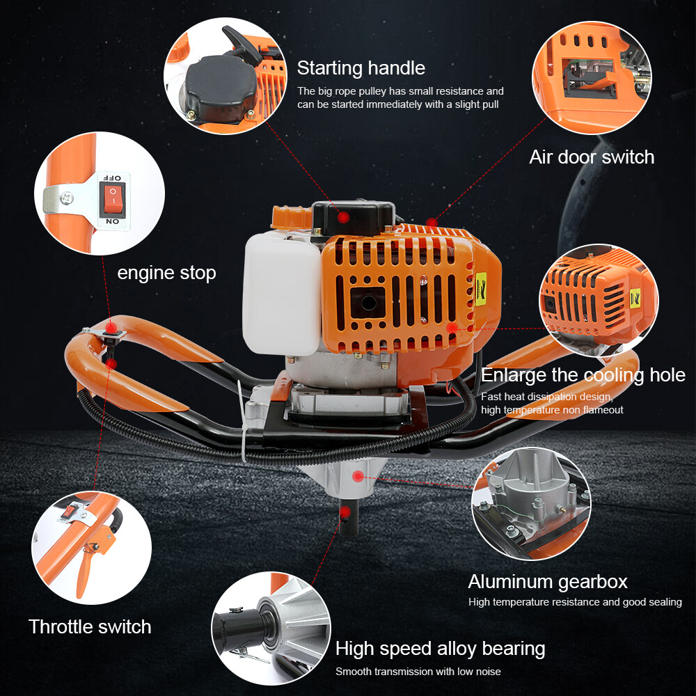 52CC 2-Stroke Gas Powered Post Hole Digger Durable Earth Auger Digging Machine