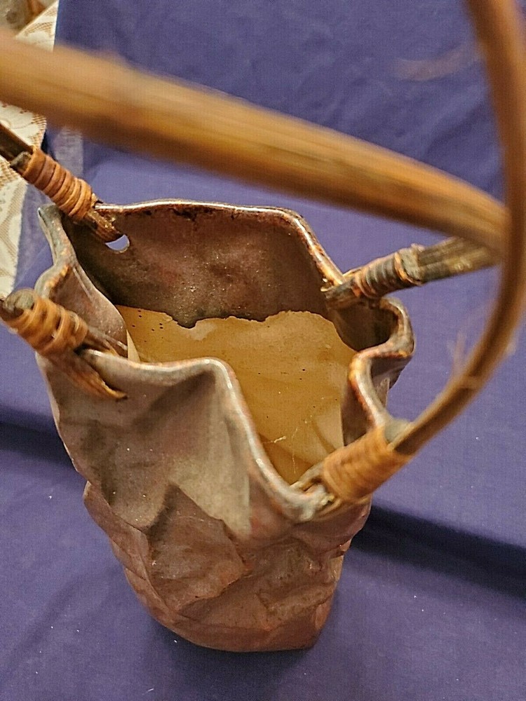 CERAMIC BROWN TALL BAG WITH HANDLES 16" TALL