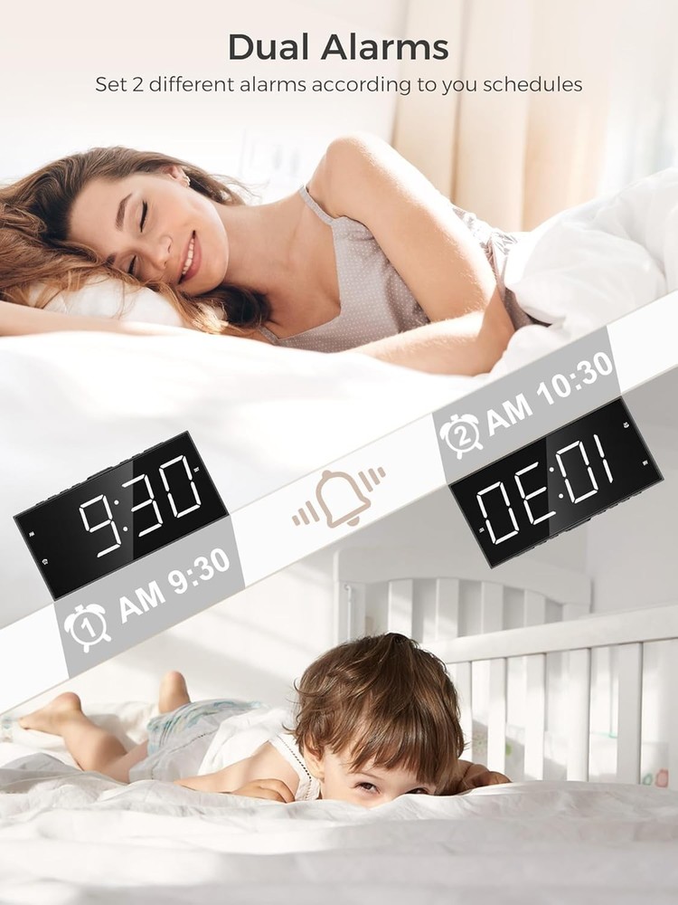 Dual Alarm Digital Clock with Large Display & USB Charging
