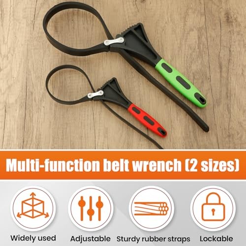 2 Pcs Adjustable Rubber Strap Wrench Set with Nonslip Handle Multifunctional