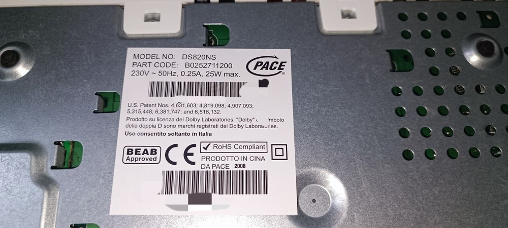 SKY HD DECODER PEACE DS 820 NS + POWER CABLE + WORKING SCART CABLE