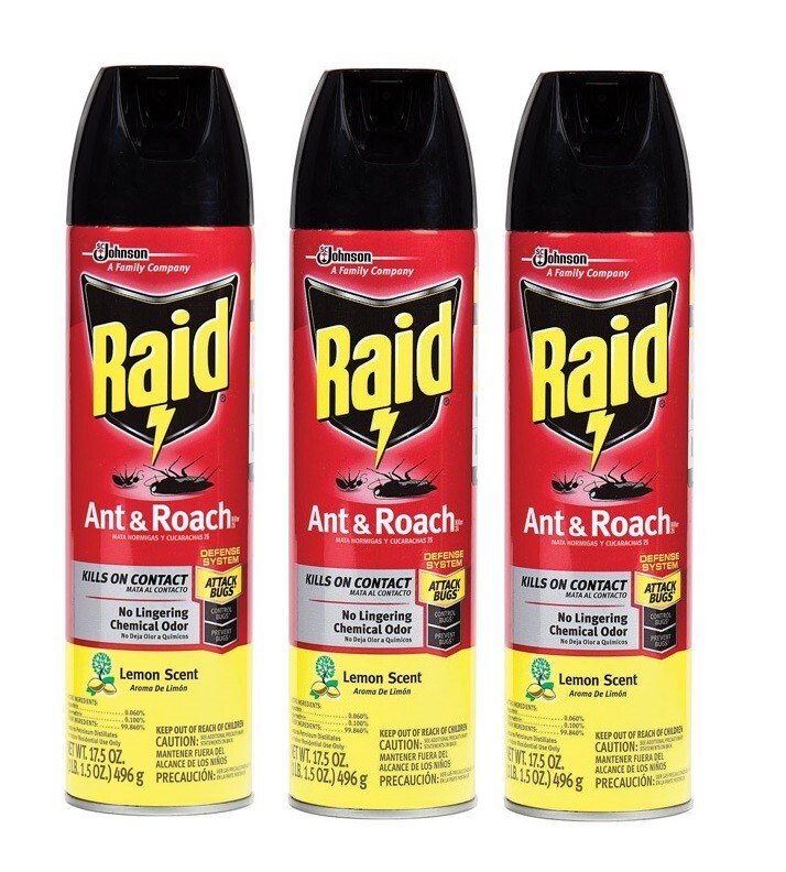 3 ~ Raid Ant & Roach Kills On Contact Kills Defense System Lemon Scent 17.5 oz